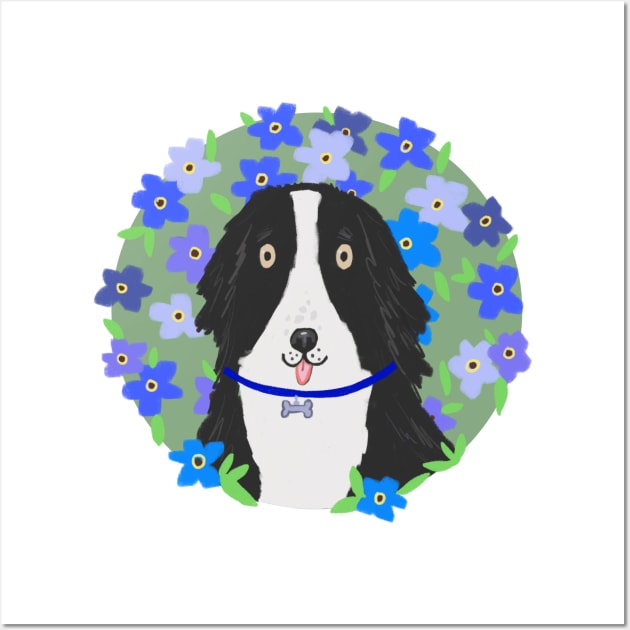 Border collie with forget me not flowers Wall Art by Tascha